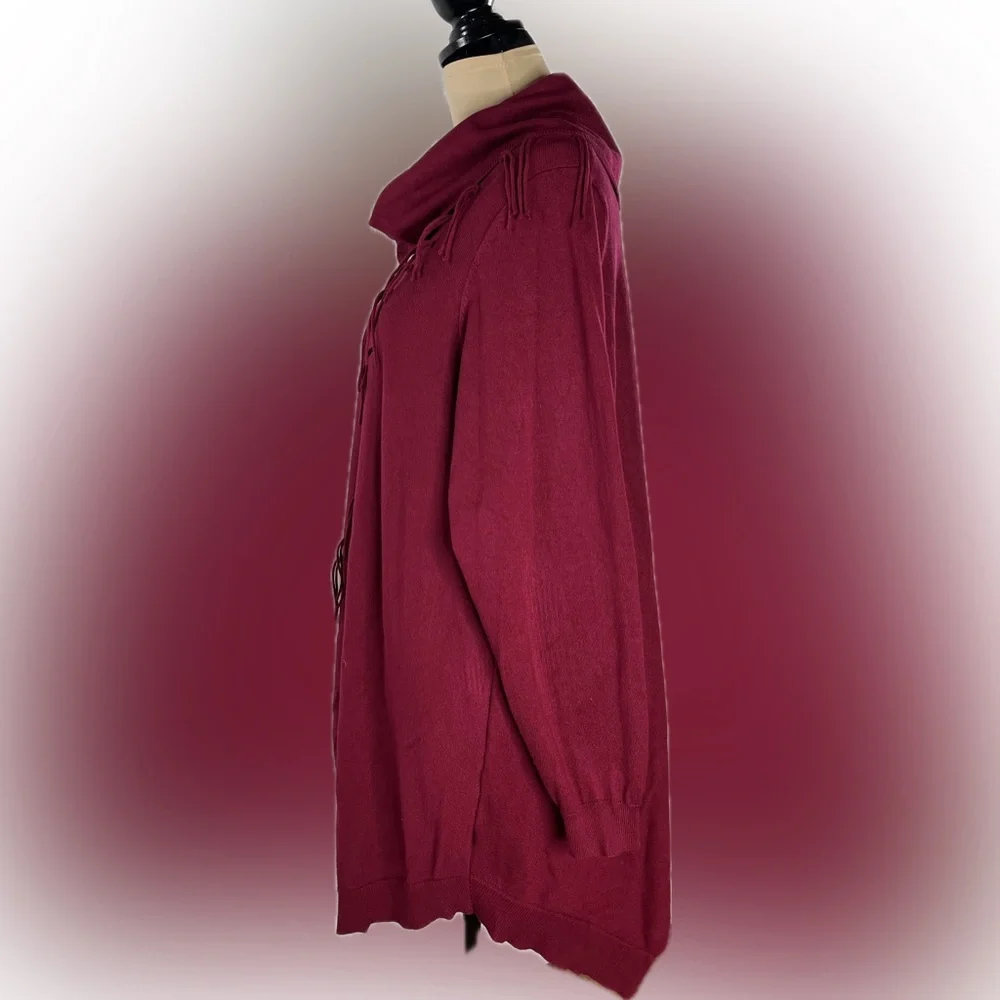 Lee Burgundy Women's Sweater with Fringe Detail, Size 1X - Picture 3 of 11